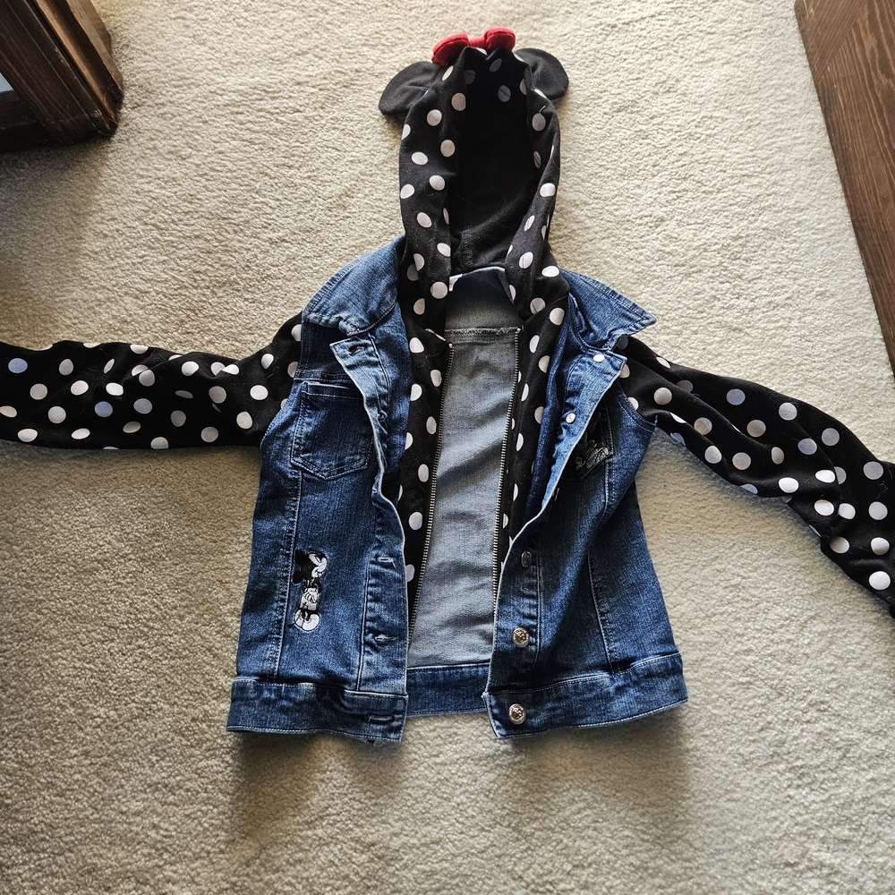 Kids Denim Jacket with Polka Dot Sleeves and Ears